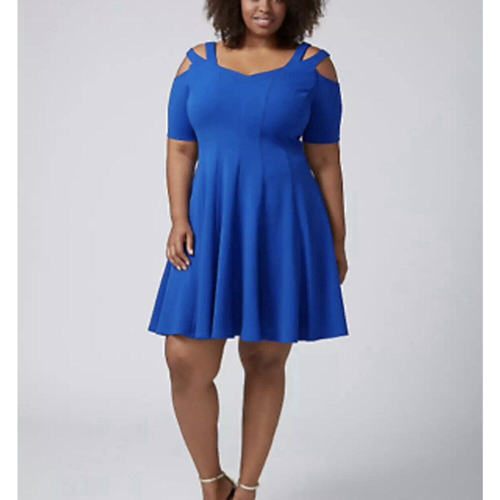 $99 Lane Bryant Strappy Cold Shoulder Fit & Flare Dress Royal Blue Plus Size 16 - Picture 3 of 16